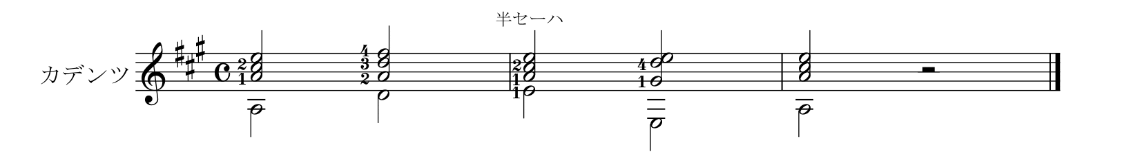 M. カルカッシ「ギターのための完全な教則本Op.59」26ページカデンツ