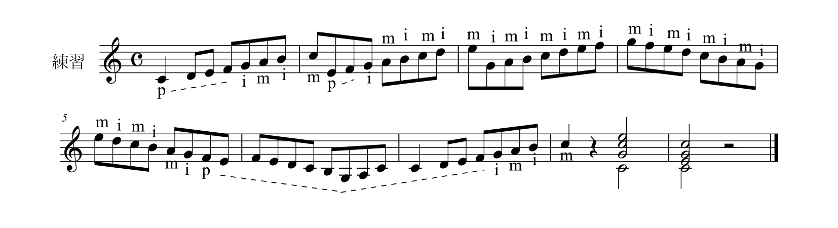 M. カルカッシ「ギターのための完全な教則本Op.59」20ページ練習