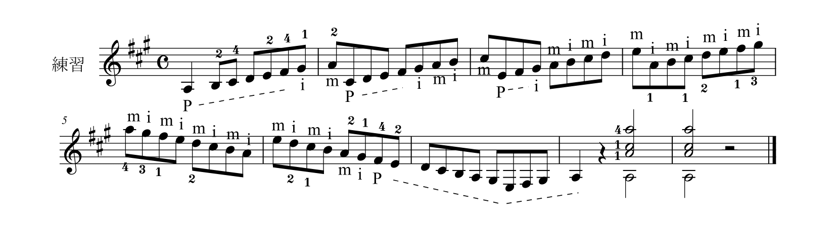 M. カルカッシ「ギターのための完全な教則本Op.59」26ページ練習