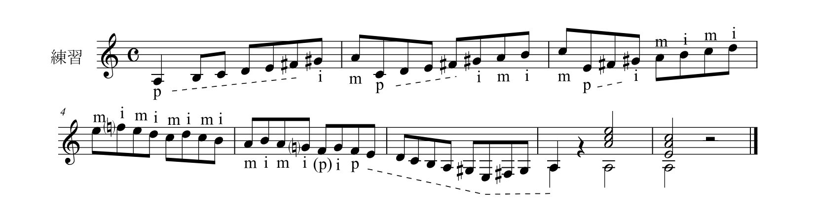 M. カルカッシ「ギターのための完全な教則本Op.59」32ページ練習