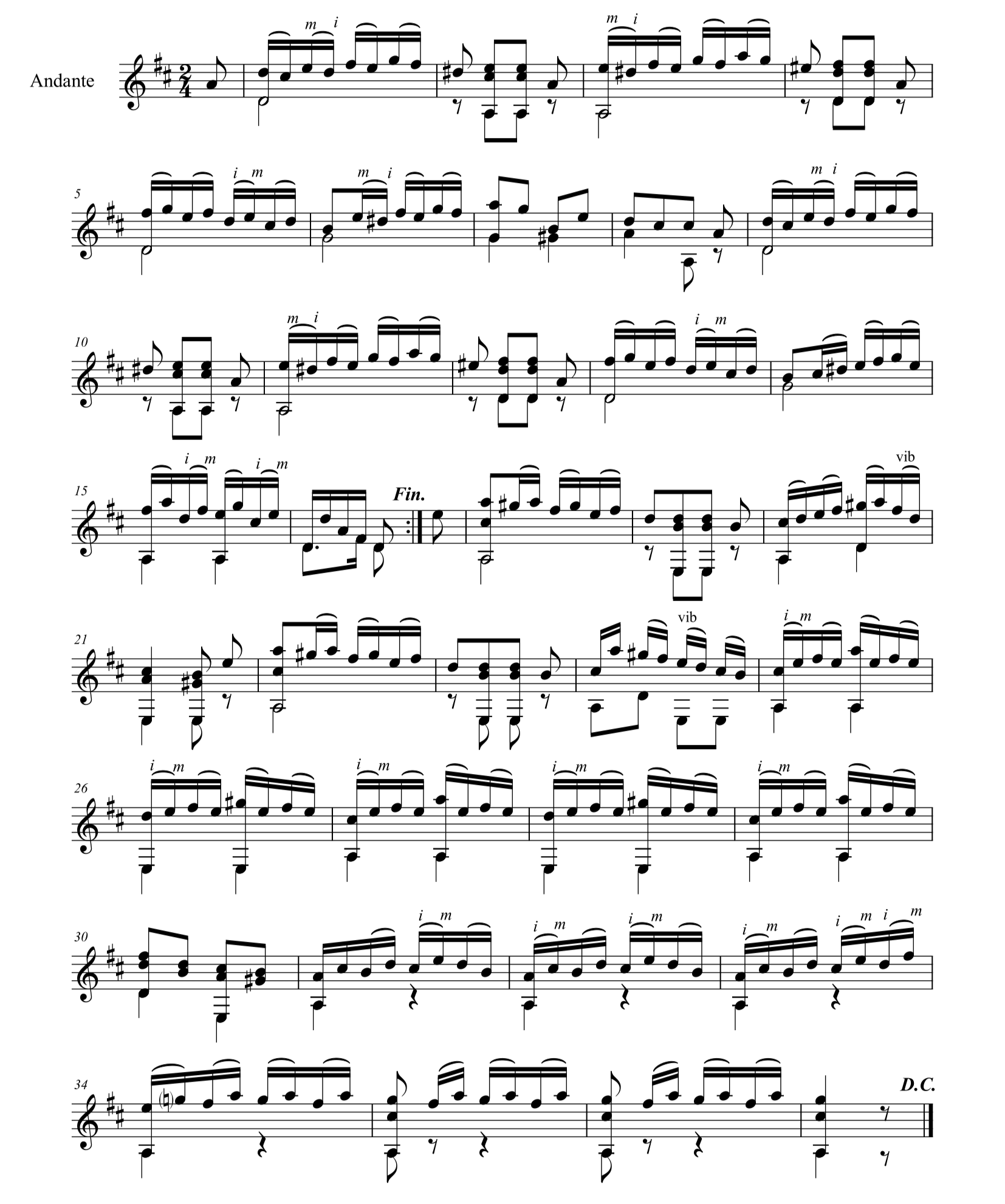 F. カルり「ギターのための完全な教則本Op.241」49ページアンダンテ
