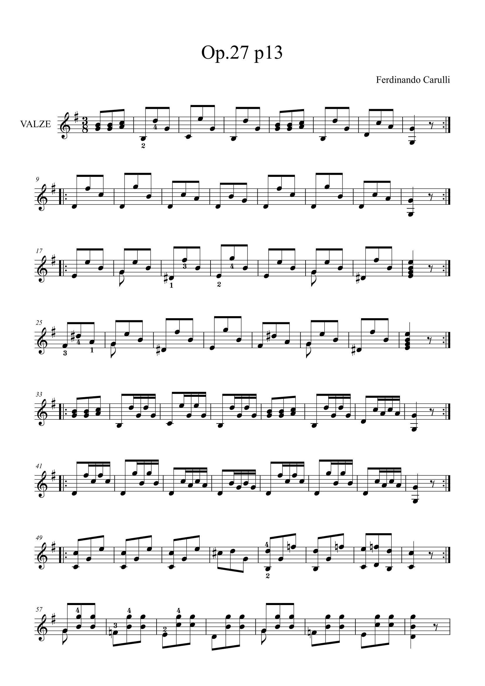F. カルリ 「フェルディナンド・カルリによって彼の息子グスタボ教育のためことさらに作曲されたギターのための完全な教則本」(第4版)13ページ1