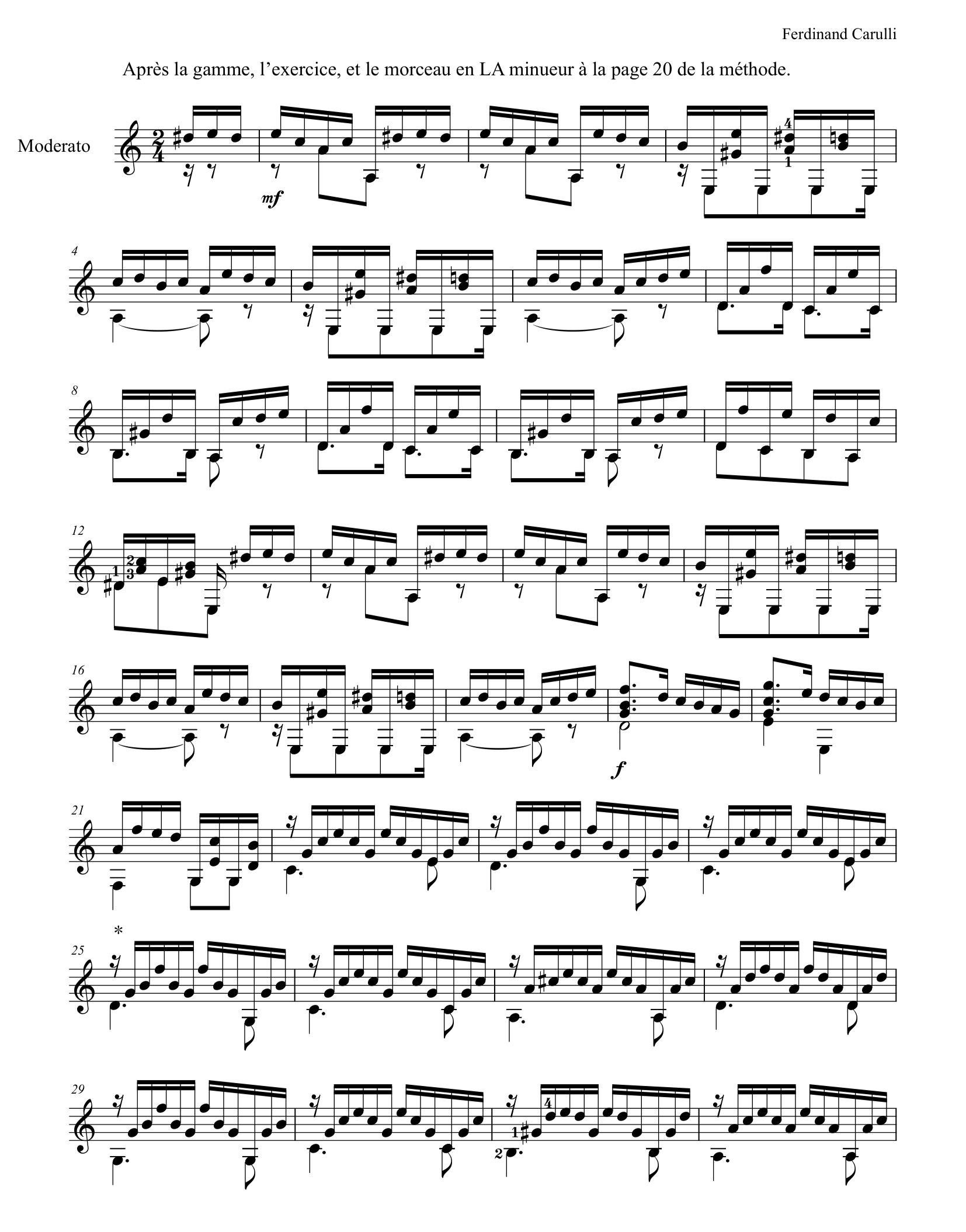 F. カルリ　「教則本またはギター練習曲1年目の補足　教則本を含むすべての続きで作った初歩的な作品　解説付き」16ページモデラート