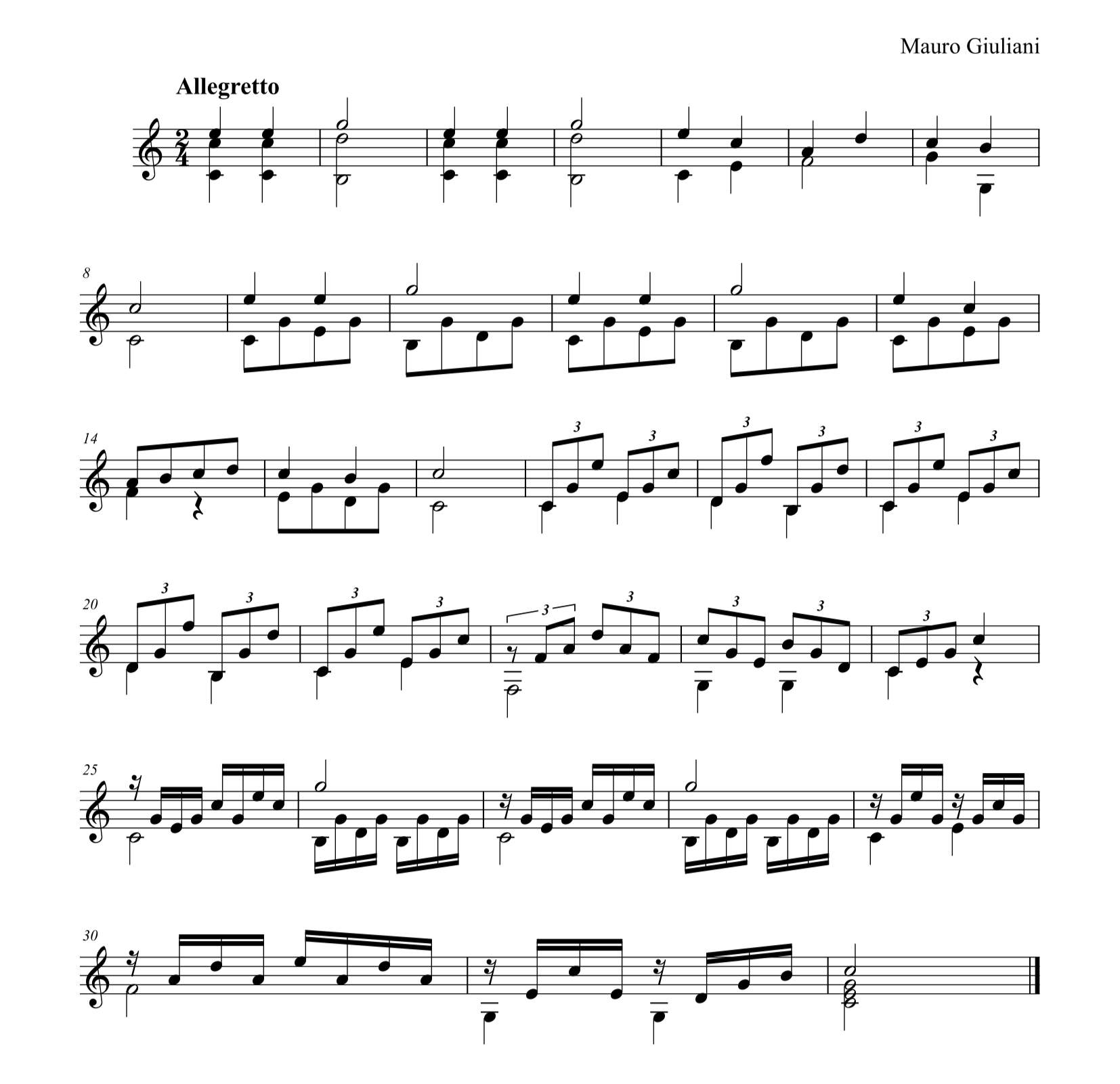 M. ジュリアーニ　「ソロギターのためのパピヨン（小冊子）、すなわち初心者が使用するための簡単で楽しく漸進的な曲の選集」第13番