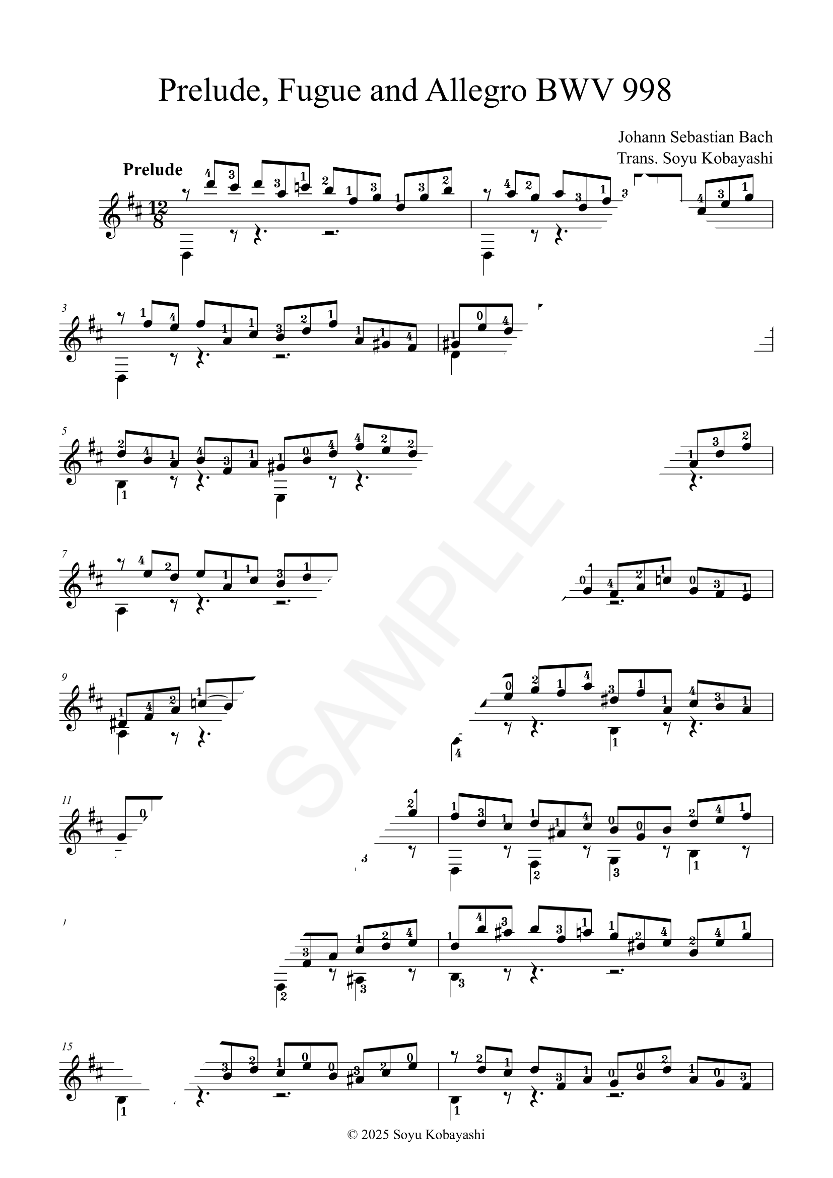 J. S. Bach　プレリュード　BWV998　ギターソロアレンジ